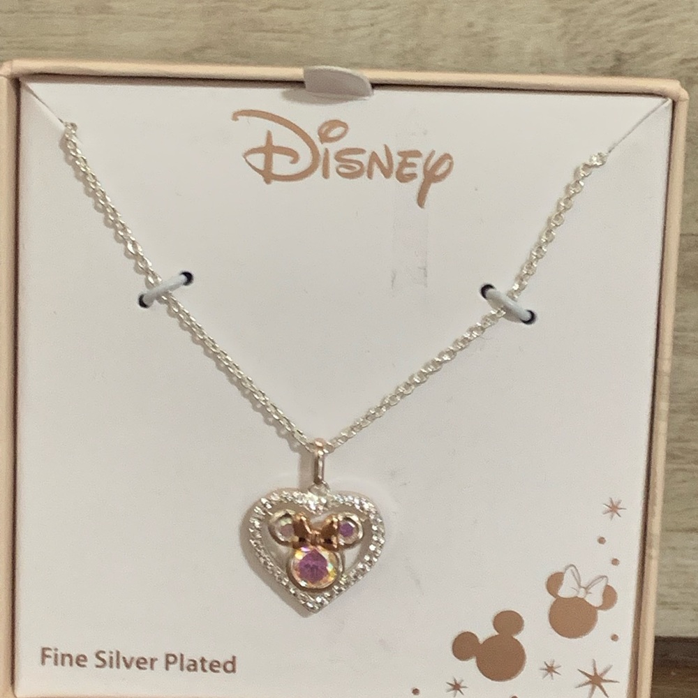 Minnie Cubic Zirconia Heart Necklace Silver Plated - New